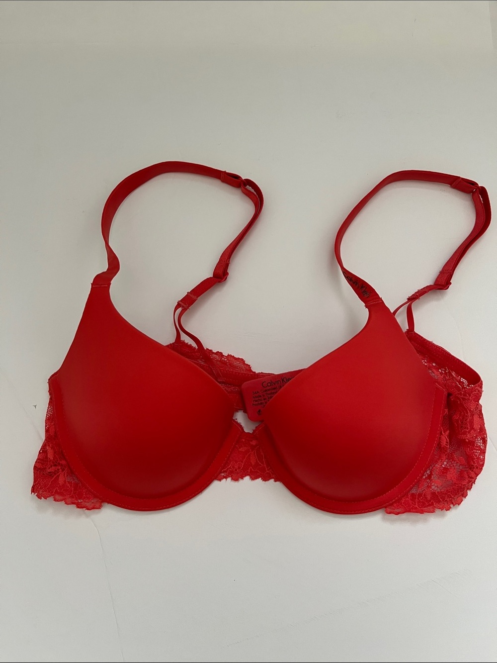 Calvin Klein Red- Orange Lace Underwire Push up Bra
